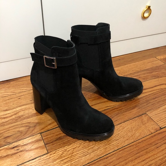 Barneys New York Suede Stacked Heeled Bootie - Picture 2 of 6